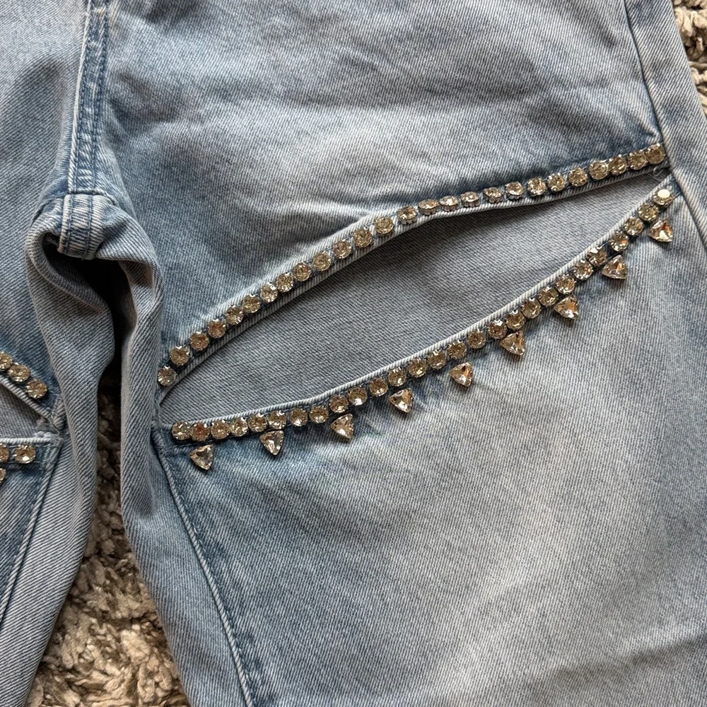 Torn By Ronny Kobo Mariah Jeans Rhinestone Cutout Straight Leg Denim 27/4 - Picture 5 of 9